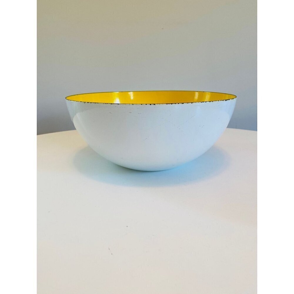 Vintage Yellow and White Enamel Bowl, 11" Diameter, Wartsila, Arabia Finland